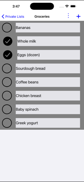 A ListBud list with tasks and colors