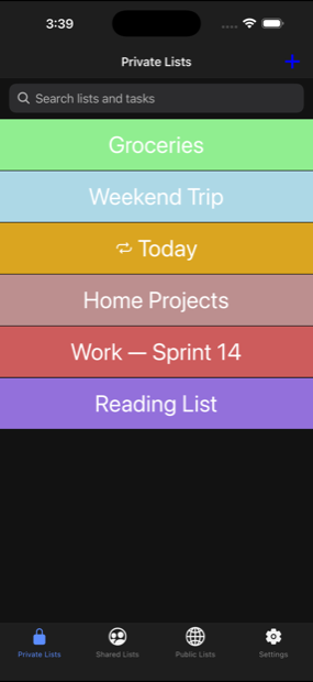 ListBud lists in dark mode